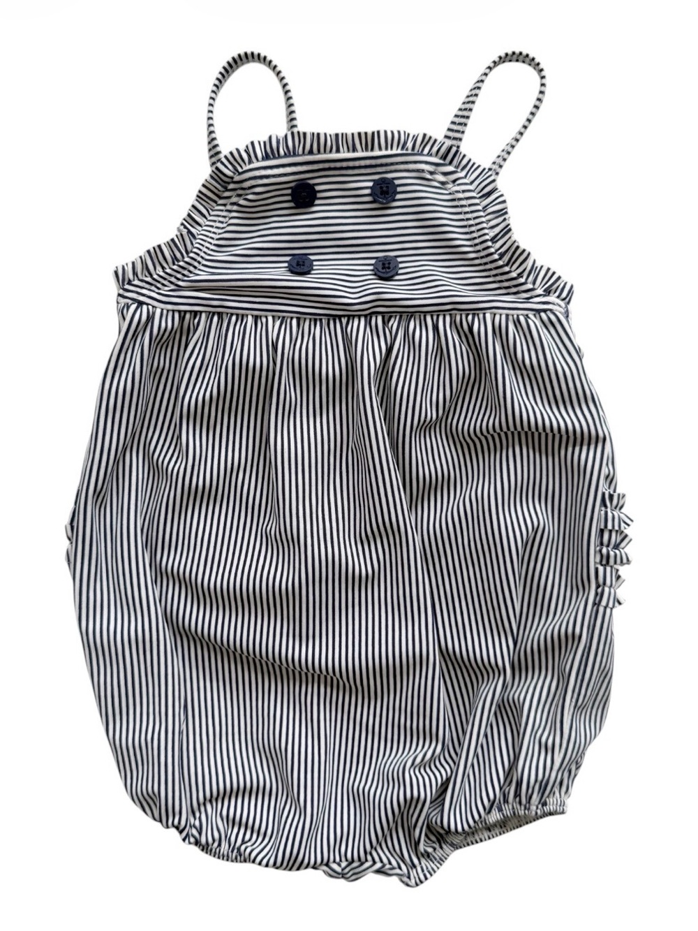 Janie and Jack Pinstriped Bubble Ruffle Sailor Swimsuit Size 6-12M - Navy/White